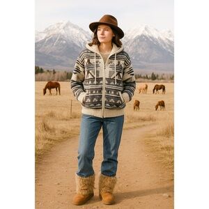 Outdoor Exchange Wool Blend Sherpa Hoodie M Vintage Southwestern Lodgecore